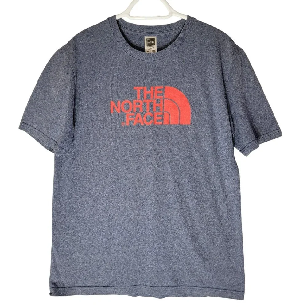 The North Face Mens Tshirt Sz M Gray Red Logo Short Sleeve Active Outdoor Hiking